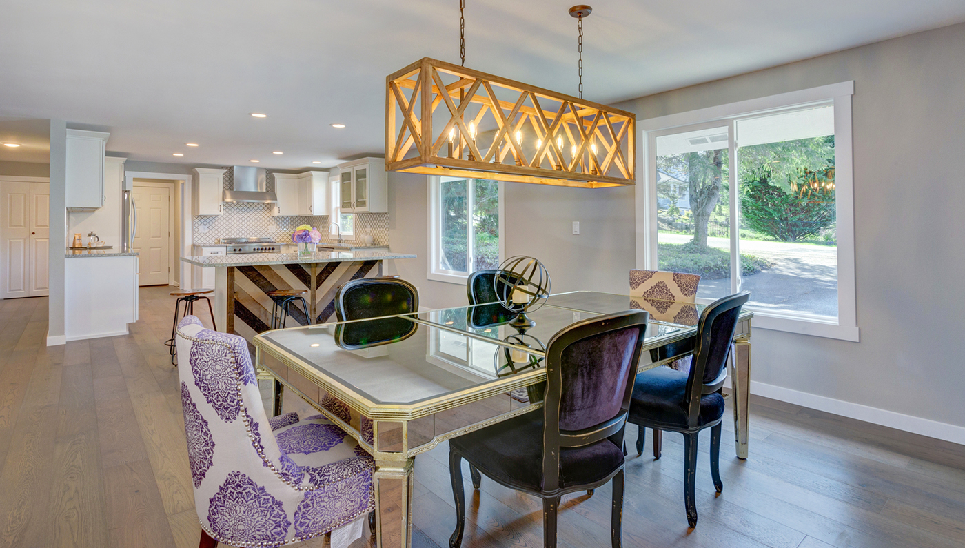 Renovated dining room seen during a home inspection 